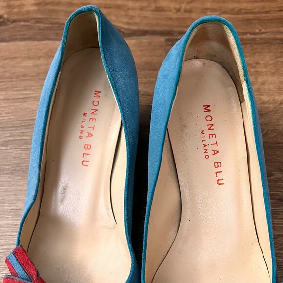 Moneta Blu Anthro Retro Blue Suede Heels Rockabilly 8 - Picture 9 of 15